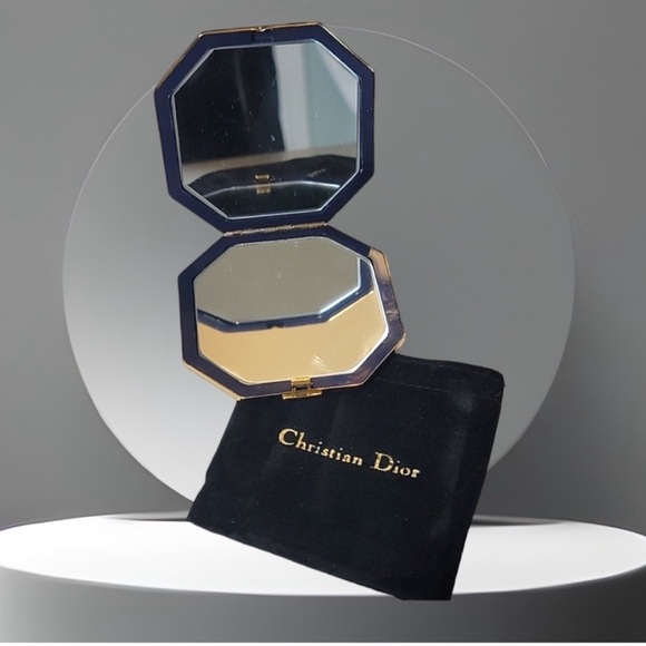Vintage Christian Dior Makeup Mirror Compact Blue and Gold - Picture 7 of 7